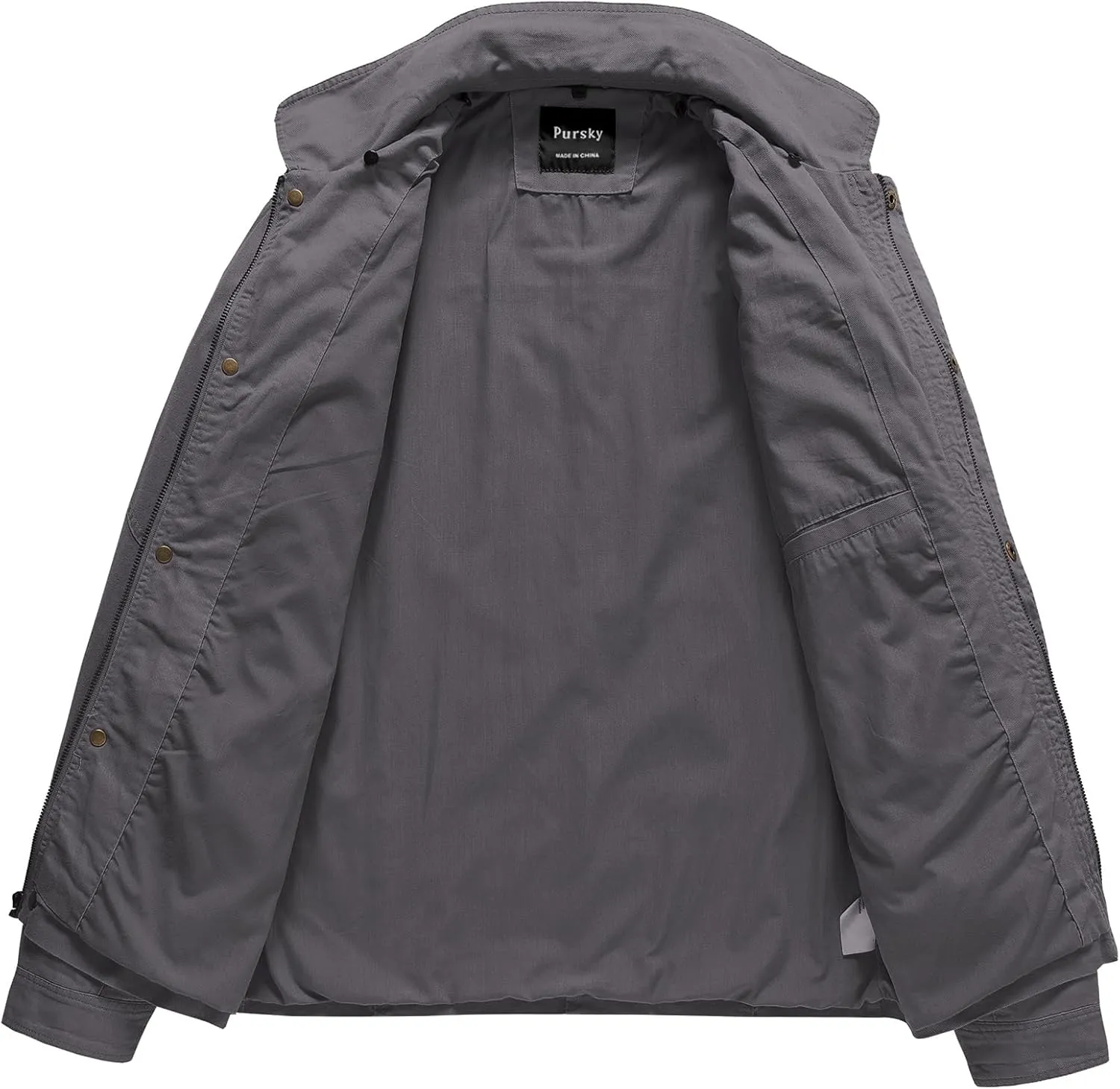 Pursky Men's Canvas Cotton Military Casual Field Jacket Outerwear With Removable Hood