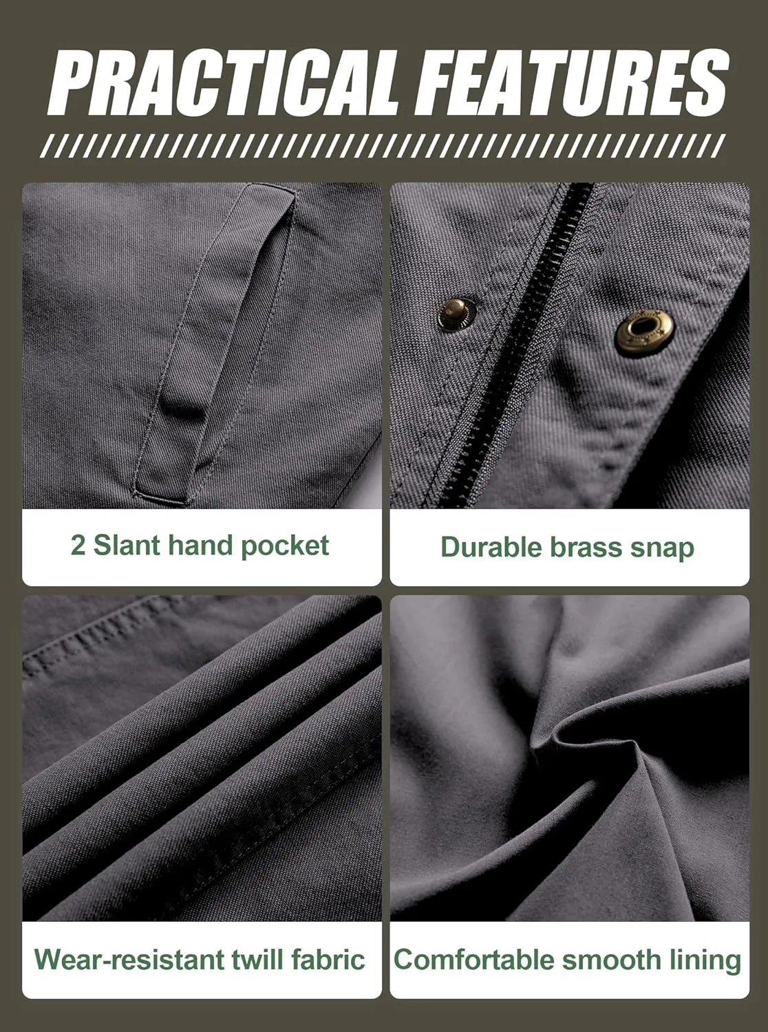Pursky Men's Canvas Cotton Military Casual Field Jacket Outerwear With Removable Hood
