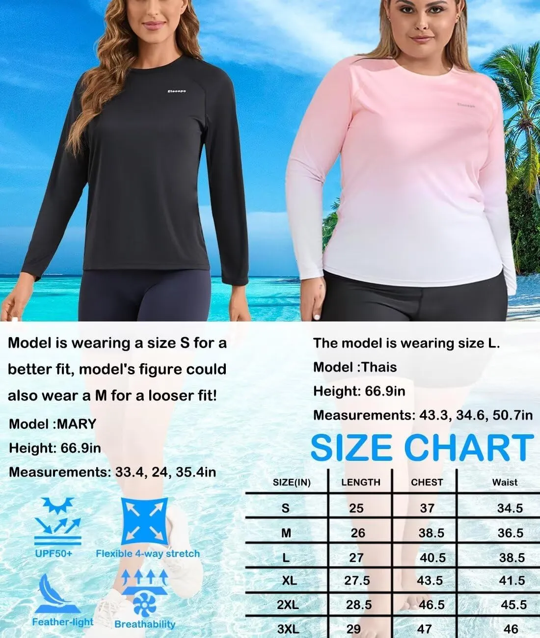 Rash Guard for Women UPF 50  Long Sleeve Shirts Surfing Swimming Tops Lightweight