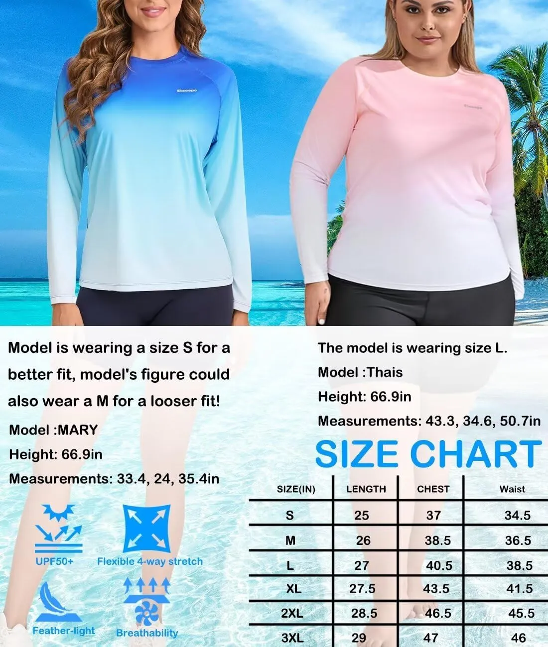 Rash Guard for Women UPF 50  Long Sleeve Shirts Surfing Swimming Tops Lightweight