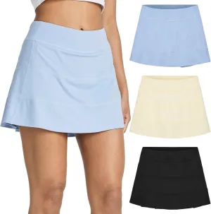 Real Essentials 3 Pack:Women's 14" Pleated Tennis Skorts Golf Skirt High Waisted Athletic Running Casual Shorts with Pockets