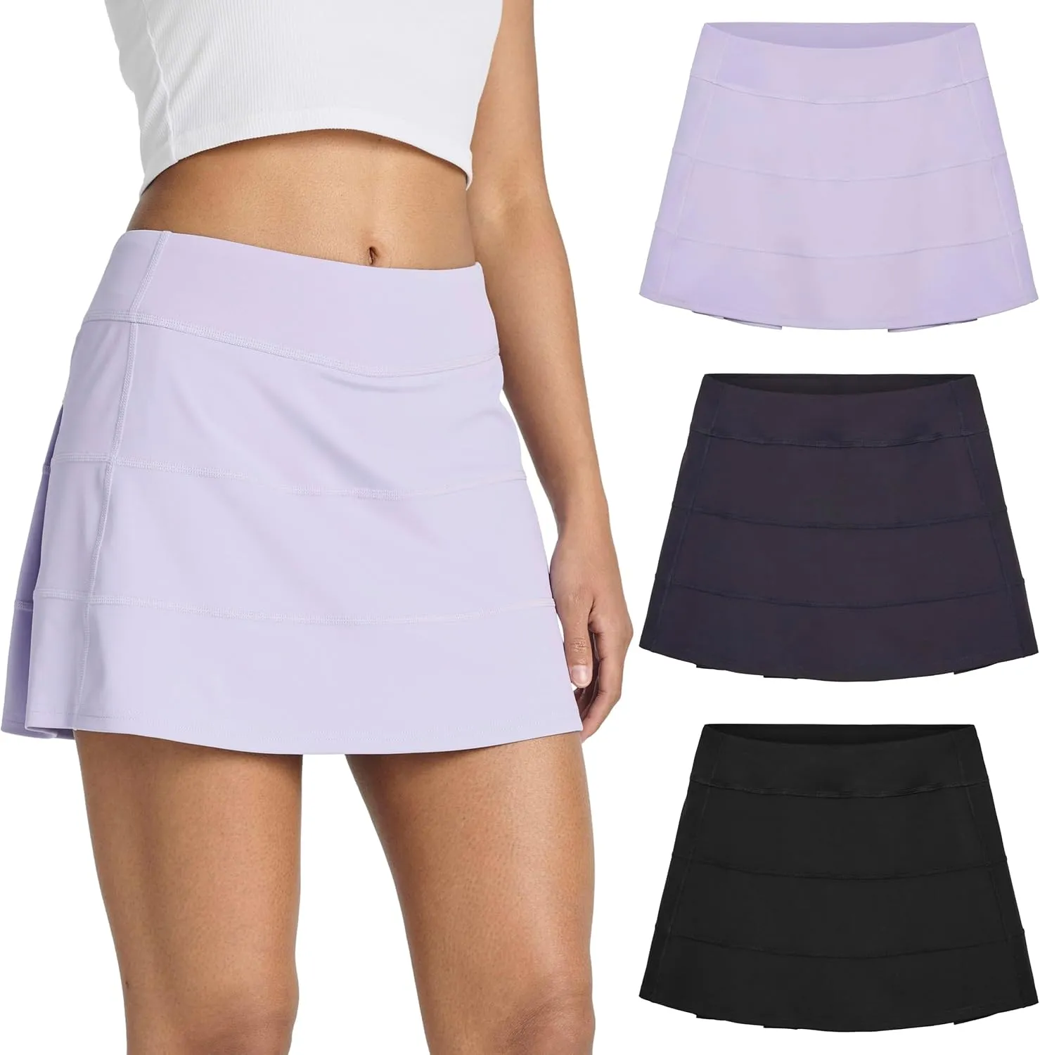 Real Essentials 3 Pack:Women's 14" Pleated Tennis Skorts Golf Skirt High Waisted Athletic Running Casual Shorts with Pockets