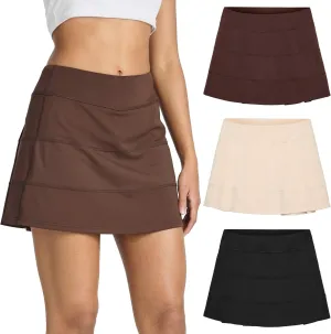 Real Essentials 3 Pack:Women's 14" Pleated Tennis Skorts Golf Skirt High Waisted Athletic Running Casual Shorts with Pockets