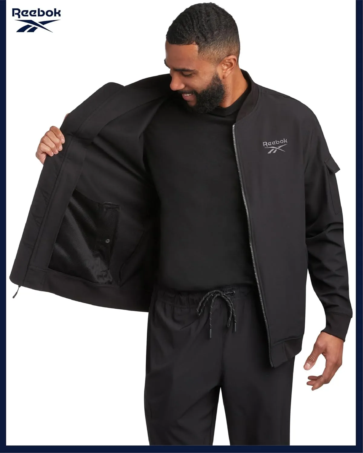 Reebok Mens Rain Jacket - Full Zip Up Lightweight Water Resistant Windbreaker Soft Shell Collar Rain Coat for Men (S-XL)