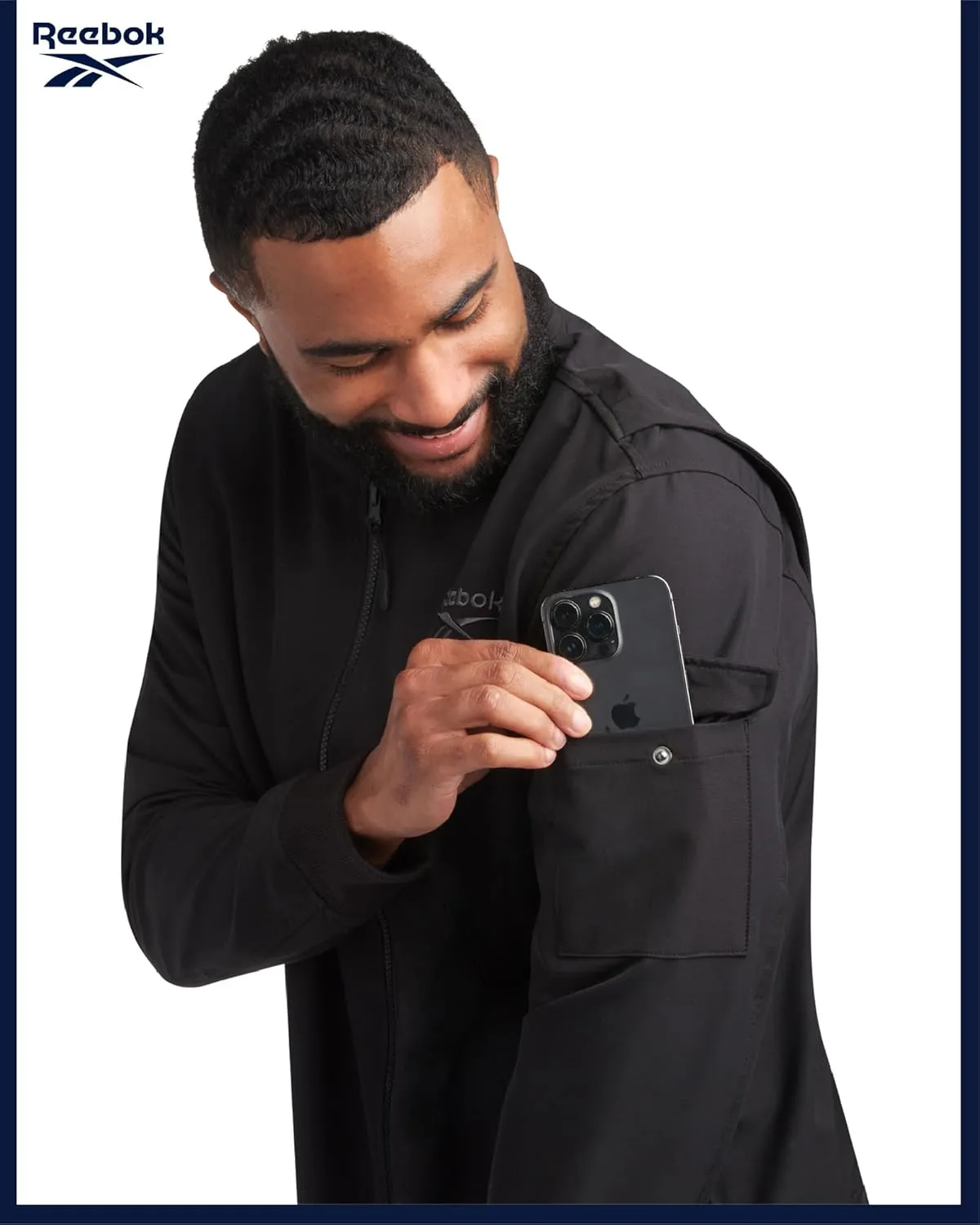 Reebok Mens Rain Jacket - Full Zip Up Lightweight Water Resistant Windbreaker Soft Shell Collar Rain Coat for Men (S-XL)