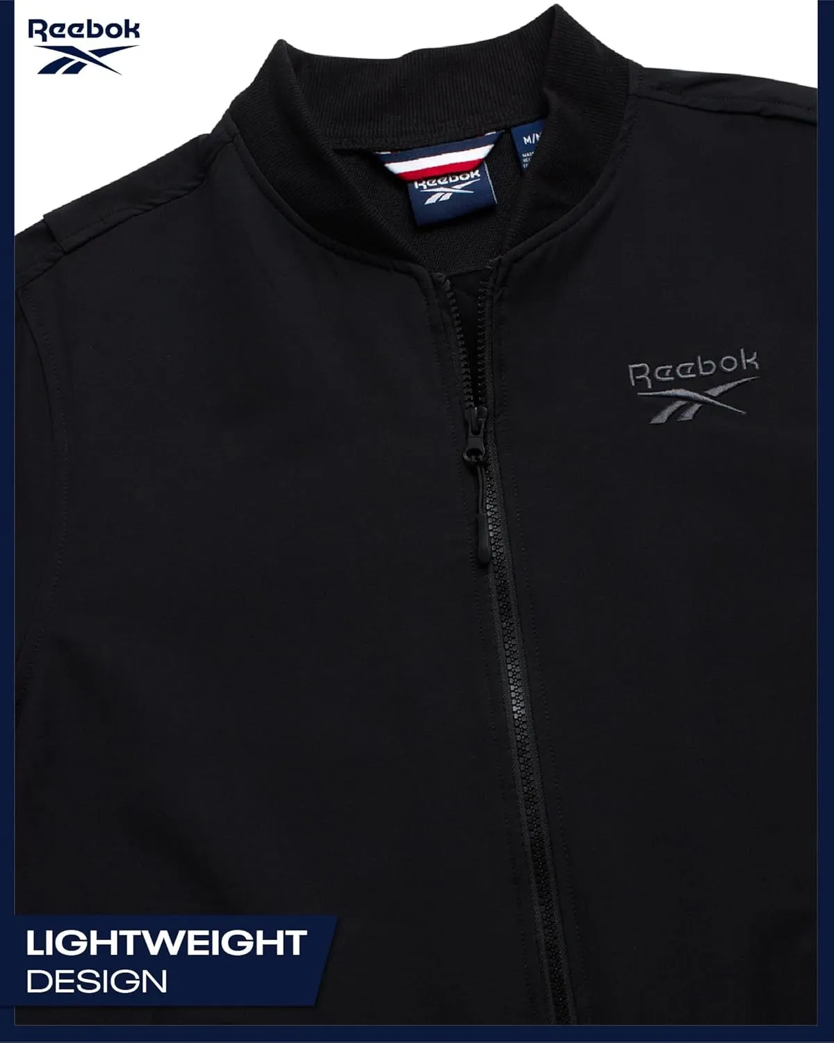 Reebok Mens Rain Jacket - Full Zip Up Lightweight Water Resistant Windbreaker Soft Shell Collar Rain Coat for Men (S-XL)