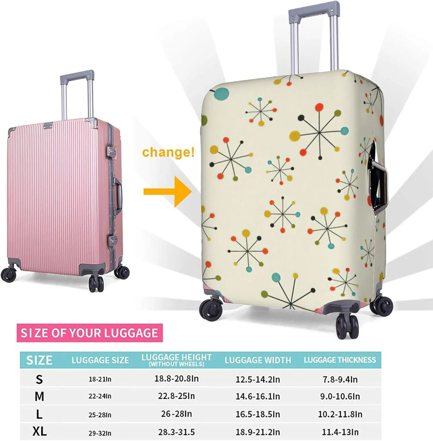 Retro Modern Print Washable Suitcase Cover Protective Luggage Cover Anti Scratch Travel Gear Protector