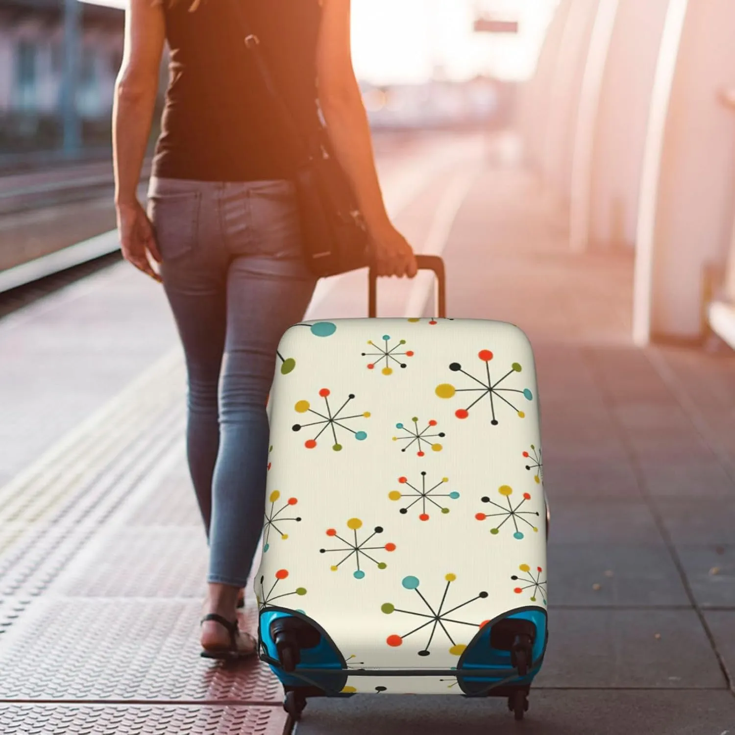 Retro Modern Print Washable Suitcase Cover Protective Luggage Cover Anti Scratch Travel Gear Protector