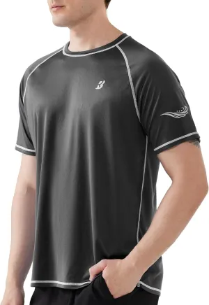 Roadbox Men's UPF 50  Swim Shirts, Short Sleeve UV Sun Protection Rash Guard T-Shirt, Quick Dry Water Surfing Beach Tees