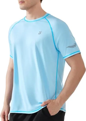 Roadbox Men's UPF 50  Swim Shirts, Short Sleeve UV Sun Protection Rash Guard T-Shirt, Quick Dry Water Surfing Beach Tees