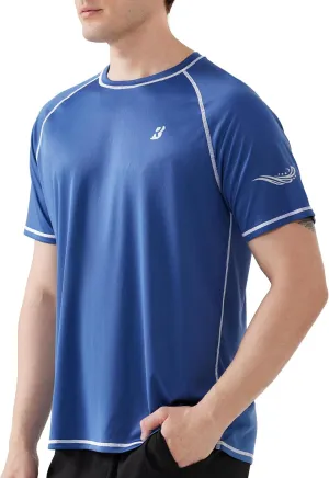 Roadbox Men's UPF 50  Swim Shirts, Short Sleeve UV Sun Protection Rash Guard T-Shirt, Quick Dry Water Surfing Beach Tees