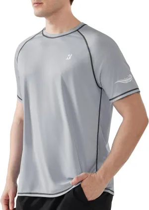 Roadbox Men's UPF 50  Swim Shirts, Short Sleeve UV Sun Protection Rash Guard T-Shirt, Quick Dry Water Surfing Beach Tees