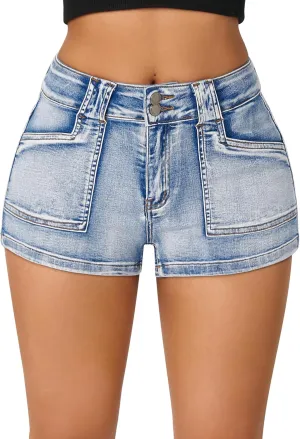roswear Women's High Waisted Stretchy Casual Summer Denim Jean Shorts