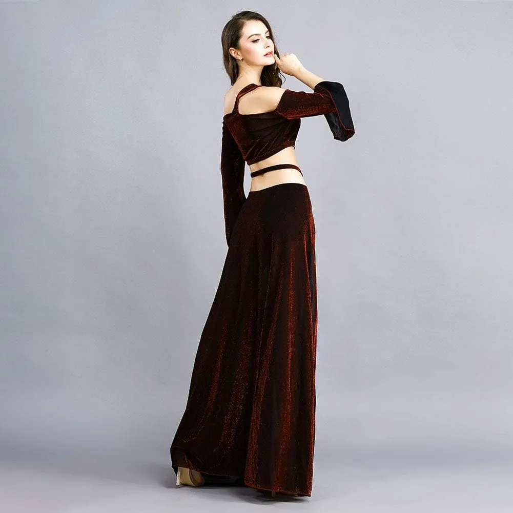 ROYAL SMEELA Belly Dancer Costumes for Women Belly Dance Dresses for Women Belly Dance Skirt Slit Belly Dance Top Long Sleeve