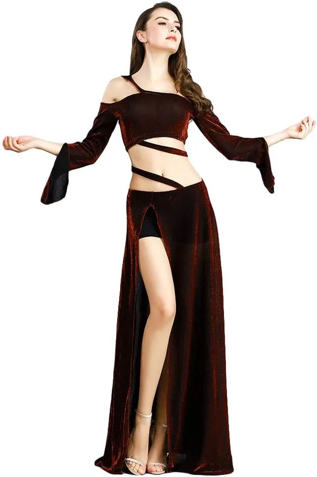 ROYAL SMEELA Belly Dancer Costumes for Women Belly Dance Dresses for Women Belly Dance Skirt Slit Belly Dance Top Long Sleeve