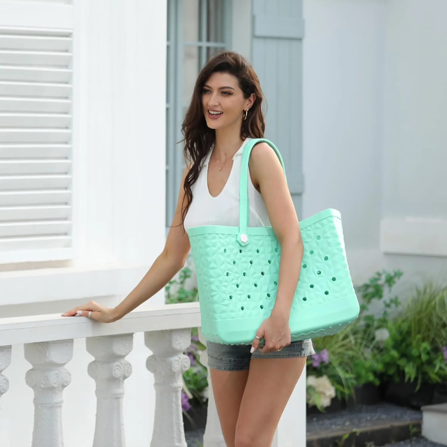 Rubber Beach Bag Waterproof Durable Tote Bag for Beach Sports Pool Modern Rubber Tote