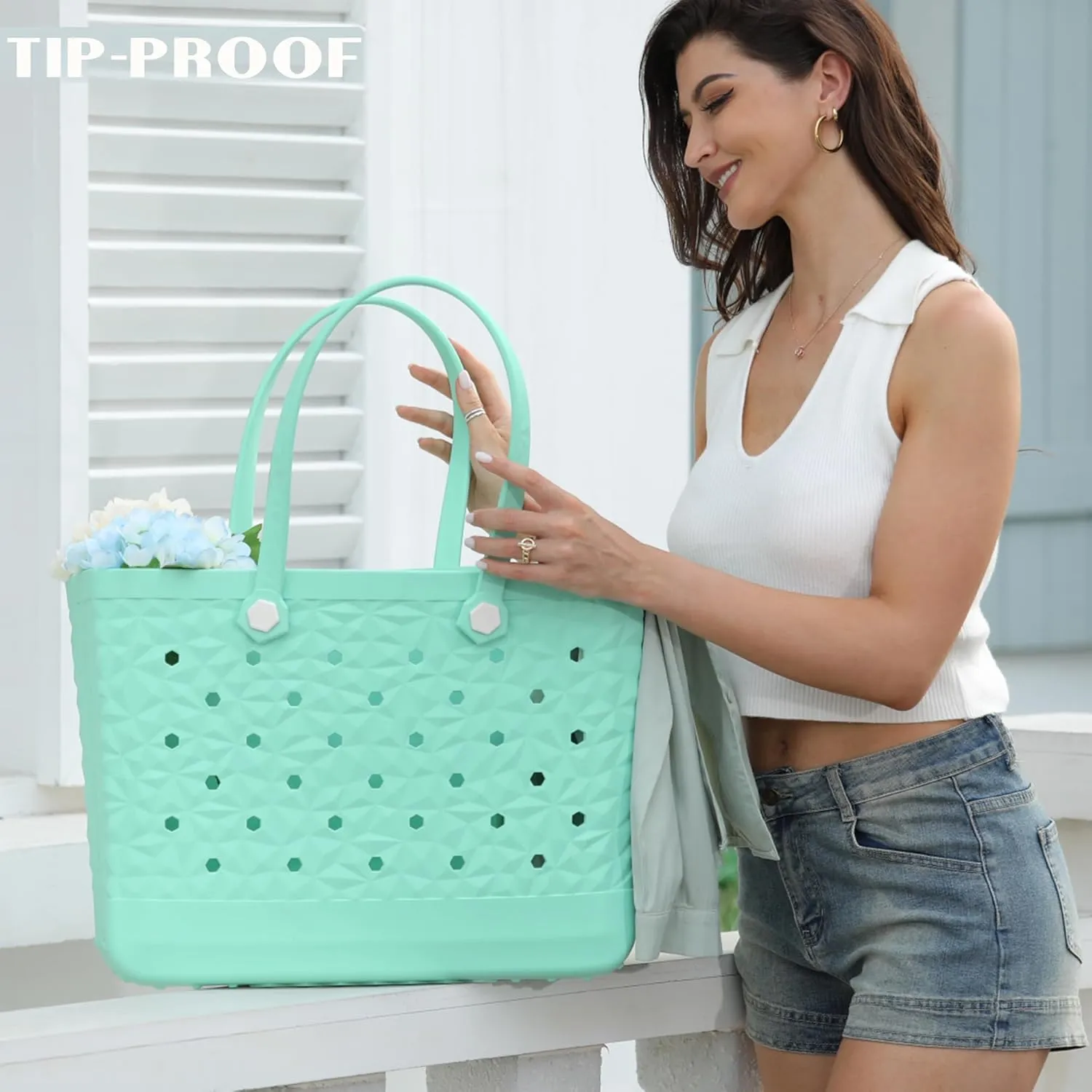 Rubber Beach Bag Waterproof Durable Tote Bag for Beach Sports Pool Modern Rubber Tote