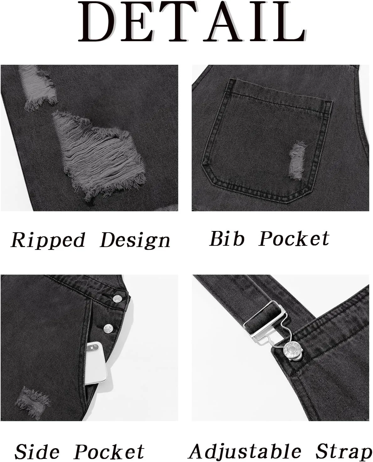 Runcati Mens Denim Shorts Bib Overall Loose Fit Ripped Jeans Adjustable Straps Summer Workwear Jumpsuit