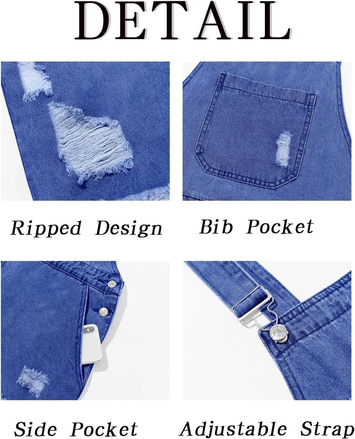 Runcati Mens Denim Shorts Bib Overall Loose Fit Ripped Jeans Adjustable Straps Summer Workwear Jumpsuit