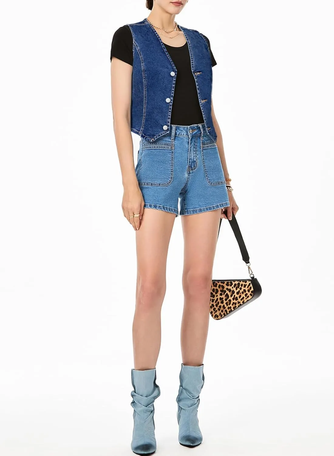 Sidefeel Women's Denim Vest Sleeveless V Neck Zimbaplatinum Jean Vest Top Button Down Crop Waistcoat Vest Summer Outfit