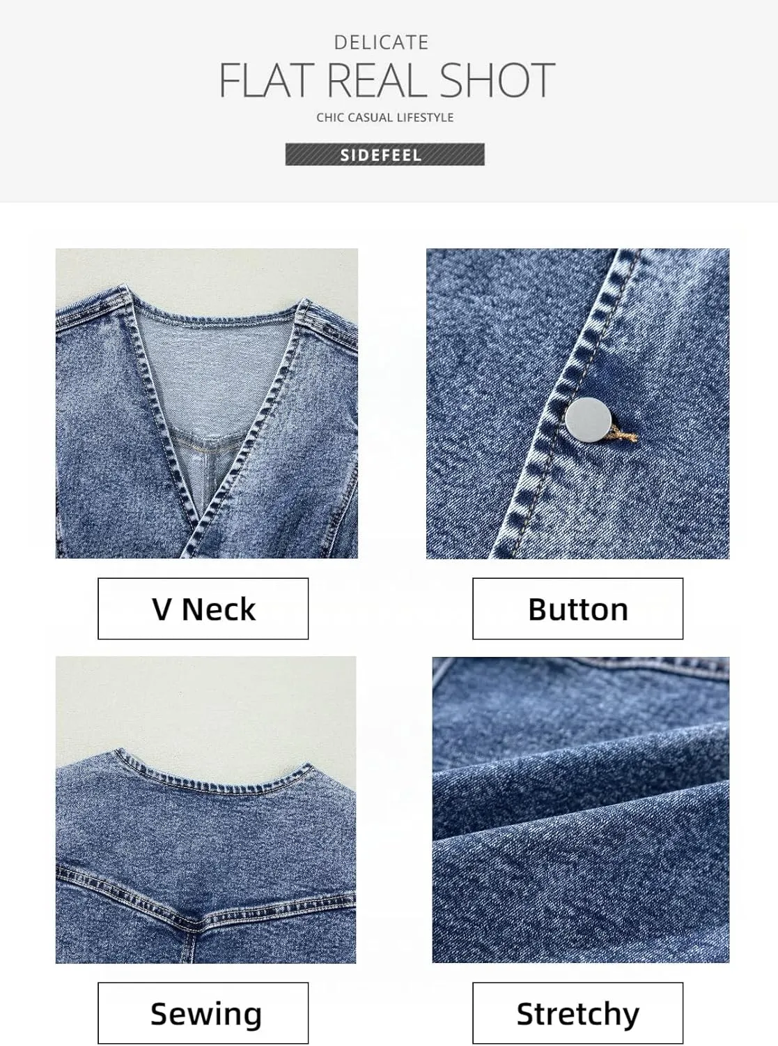 Sidefeel Women's Denim Vest Sleeveless V Neck Zimbaplatinum Jean Vest Top Button Down Crop Waistcoat Vest Summer Outfit