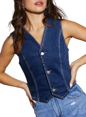 Sidefeel Women's Denim Vest Sleeveless V Neck Zimbaplatinum Jean Vest Top Button Down Crop Waistcoat Vest Summer Outfit