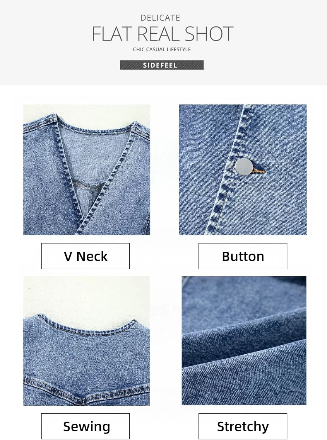 Sidefeel Women's Denim Vest Sleeveless V Neck Zimbaplatinum Jean Vest Top Button Down Crop Waistcoat Vest Summer Outfit