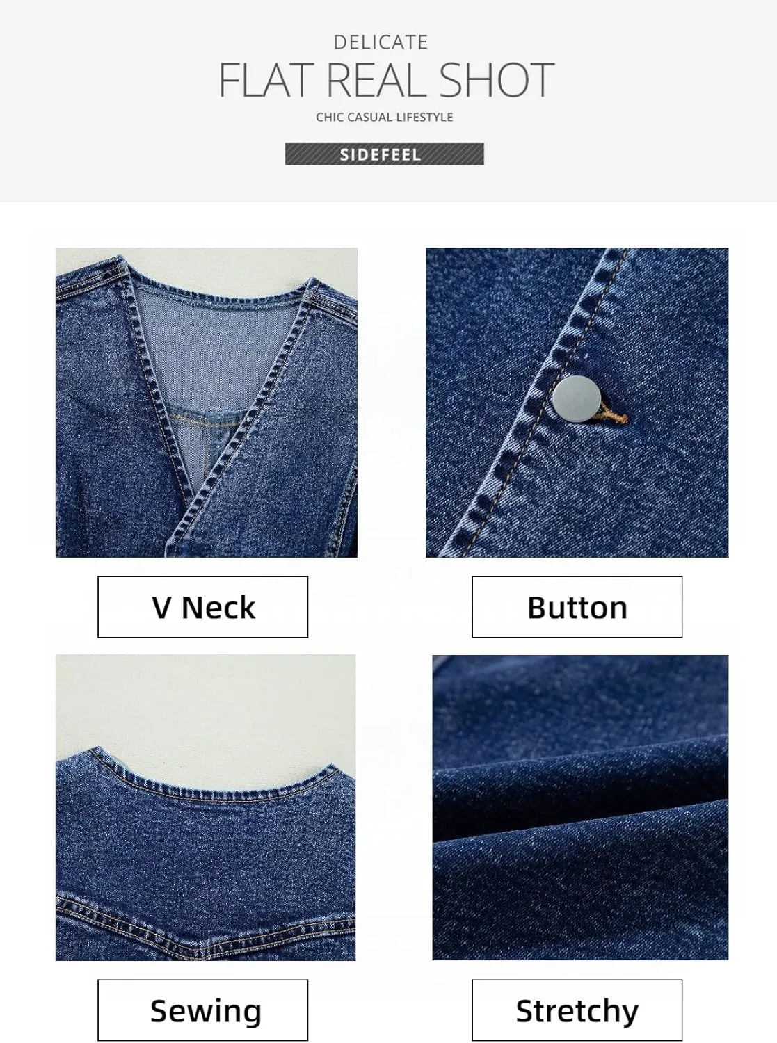 Sidefeel Women's Denim Vest Sleeveless V Neck Zimbaplatinum Jean Vest Top Button Down Crop Waistcoat Vest Summer Outfit