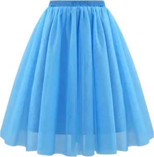 Skirt for Women A-line Multi-Layered High Elastic Waist Fluffy Gauze Dancing Performance Short Pleated Skirt