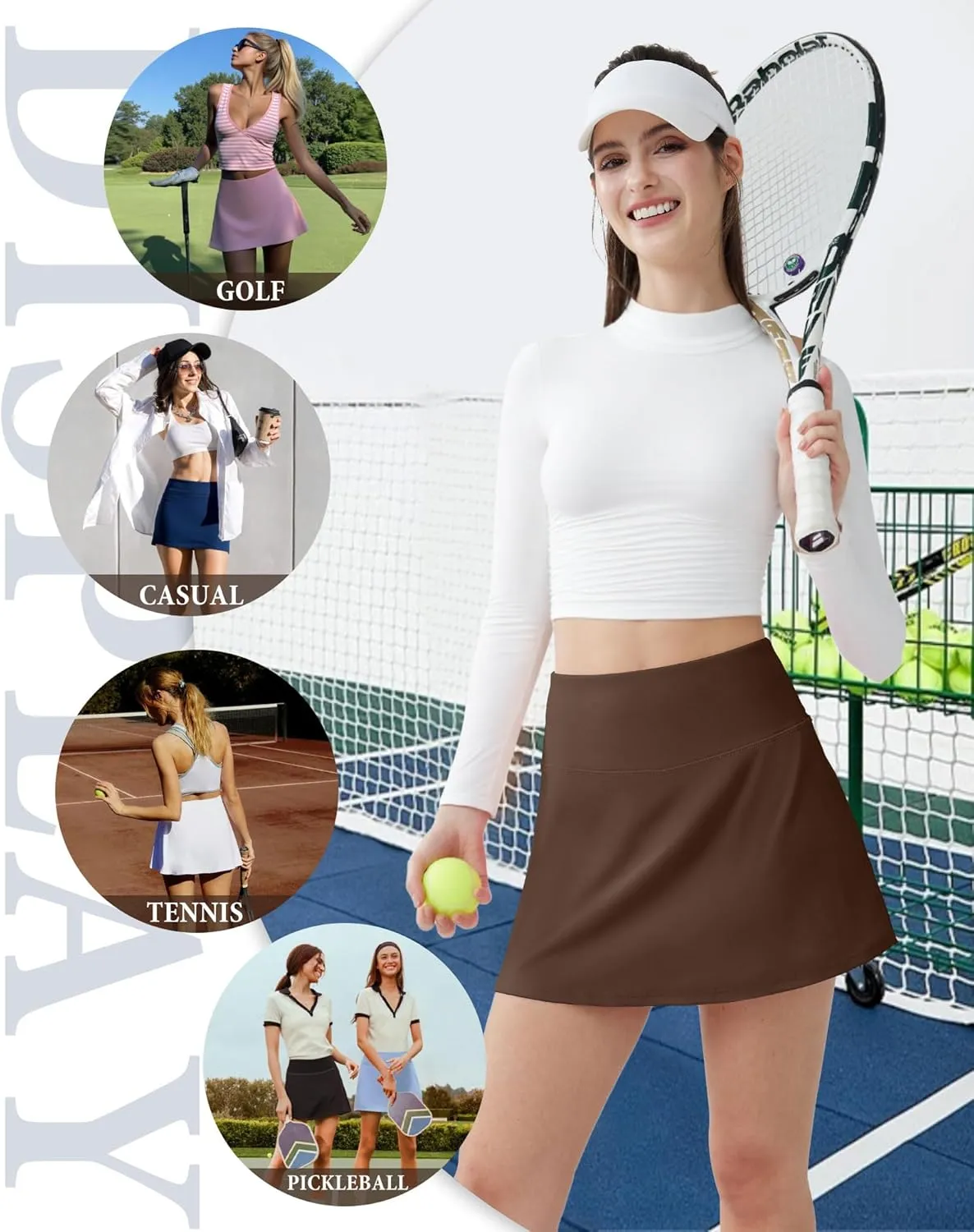 Skorts for Women Tennis Golf Skirt with Pockets Shorts High Waisted A Line Mini Skirts Athletic Workout Pickleball