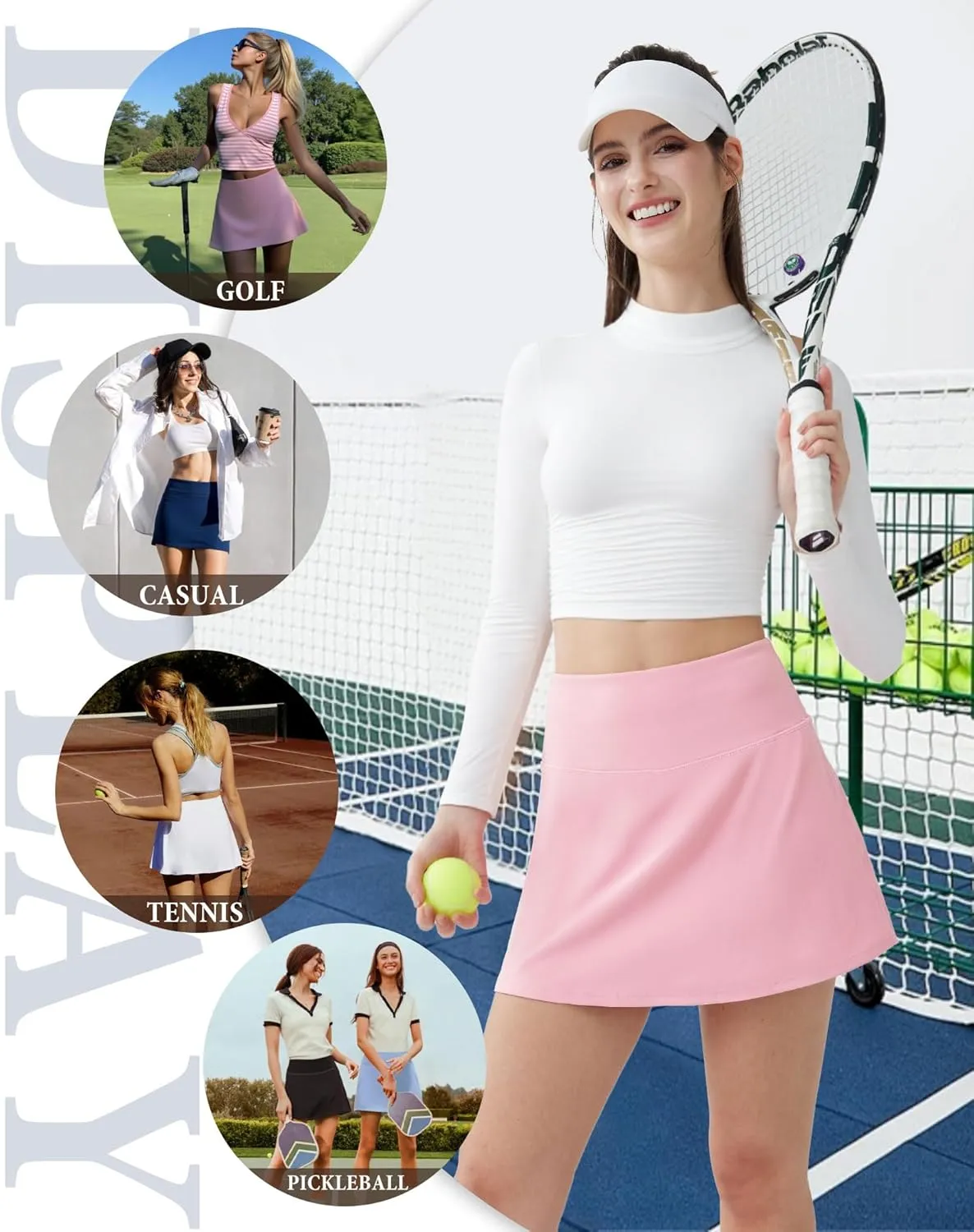 Skorts for Women Tennis Golf Skirt with Pockets Shorts High Waisted A Line Mini Skirts Athletic Workout Pickleball