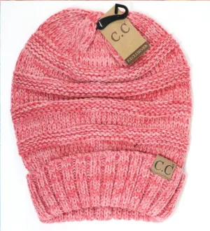 Slouchy Beanie - Tri-Color Dark Rose