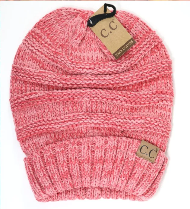 Slouchy Beanie - Tri-Color Dark Rose