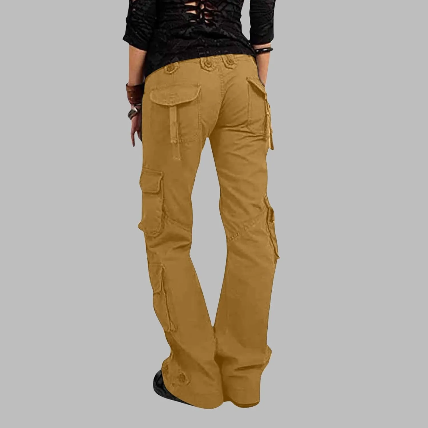 SMIDOW Womens Hiking Cargo Pants Casual Military Army Work Pants High Waist Wide Leg Hippie Punk Trousers