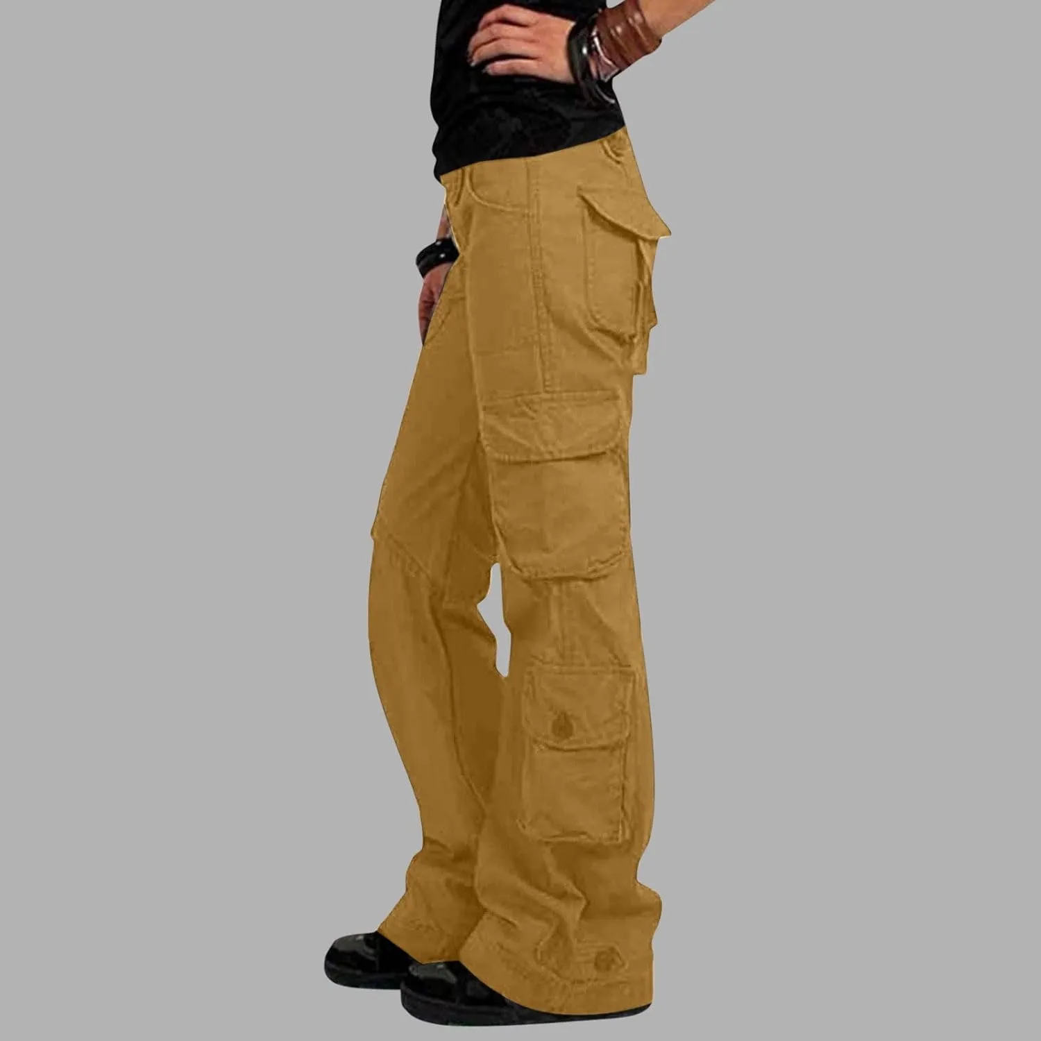 SMIDOW Womens Hiking Cargo Pants Casual Military Army Work Pants High Waist Wide Leg Hippie Punk Trousers