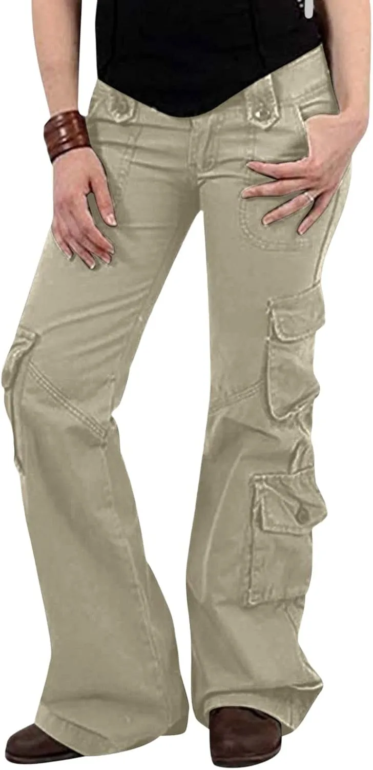 SMIDOW Womens Hiking Cargo Pants Casual Military Army Work Pants High Waist Wide Leg Hippie Punk Trousers
