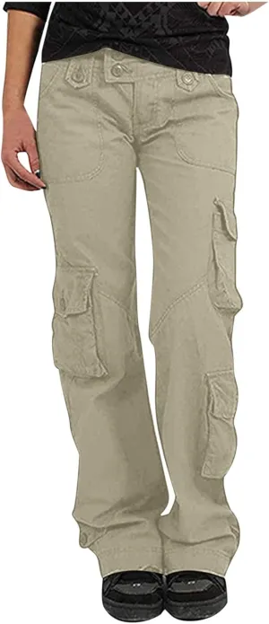 SMIDOW Womens Hiking Cargo Pants Casual Military Army Work Pants High Waist Wide Leg Hippie Punk Trousers
