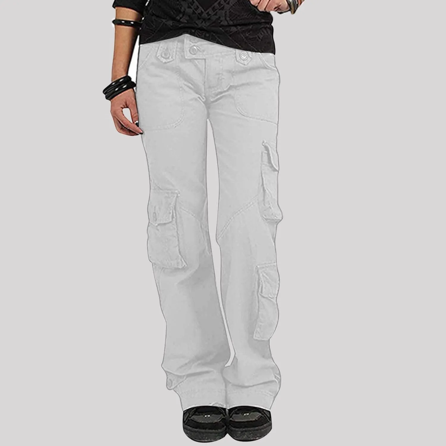 SMIDOW Womens Hiking Cargo Pants Casual Military Army Work Pants High Waist Wide Leg Hippie Punk Trousers