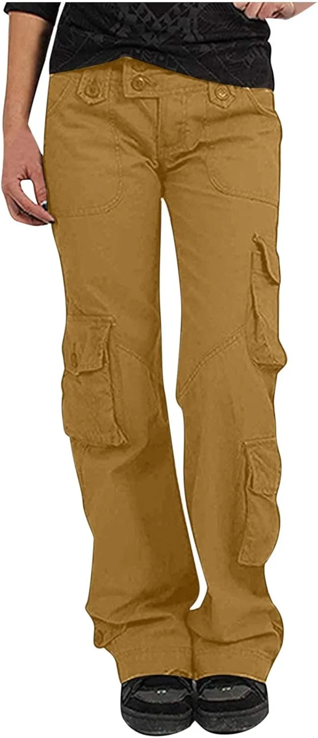 SMIDOW Womens Hiking Cargo Pants Casual Military Army Work Pants High Waist Wide Leg Hippie Punk Trousers