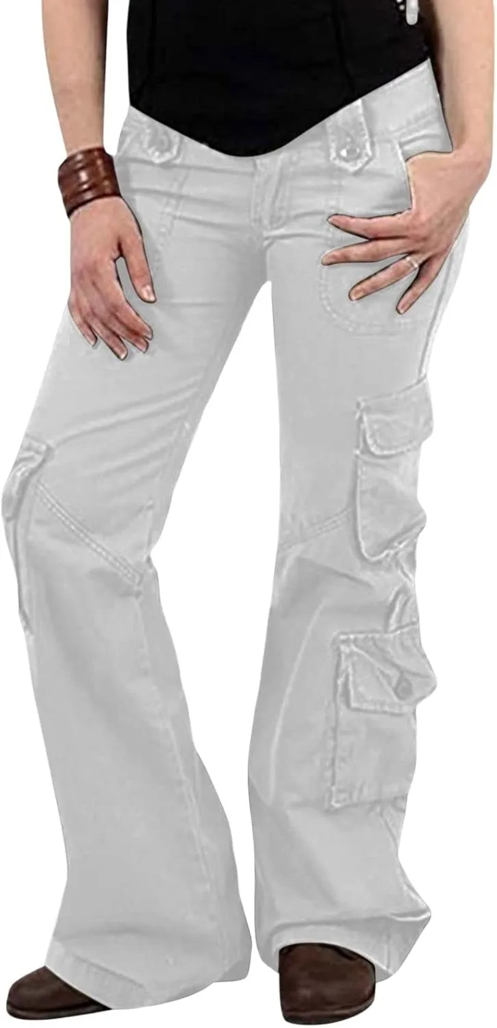 SMIDOW Womens Hiking Cargo Pants Casual Military Army Work Pants High Waist Wide Leg Hippie Punk Trousers