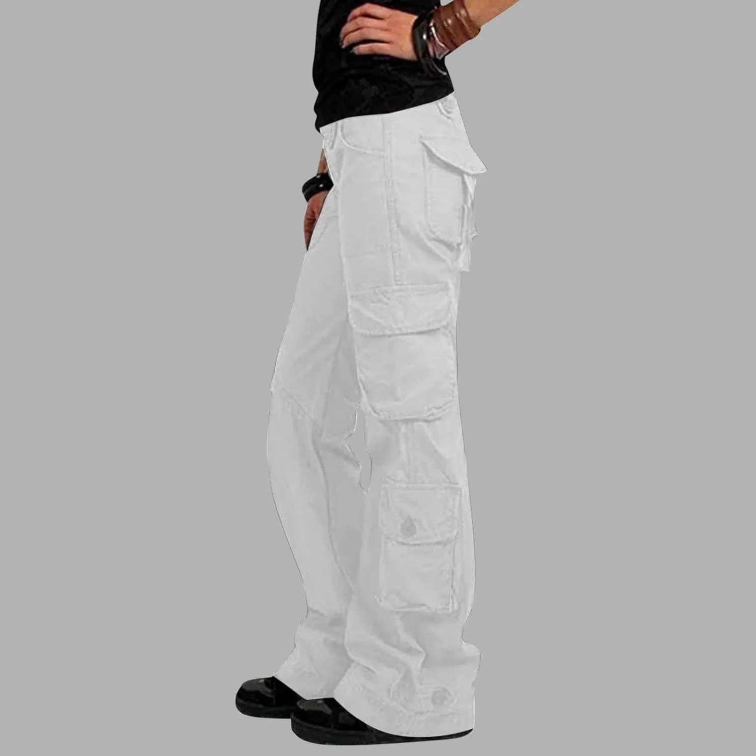 SMIDOW Womens Hiking Cargo Pants Casual Military Army Work Pants High Waist Wide Leg Hippie Punk Trousers