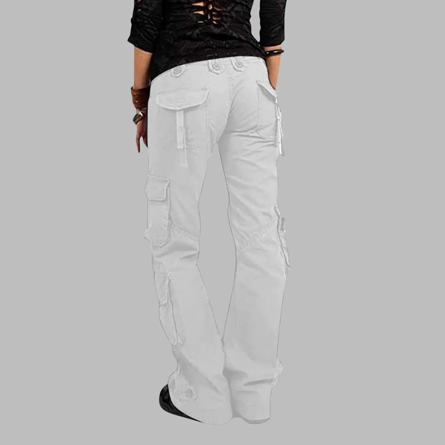 SMIDOW Womens Hiking Cargo Pants Casual Military Army Work Pants High Waist Wide Leg Hippie Punk Trousers