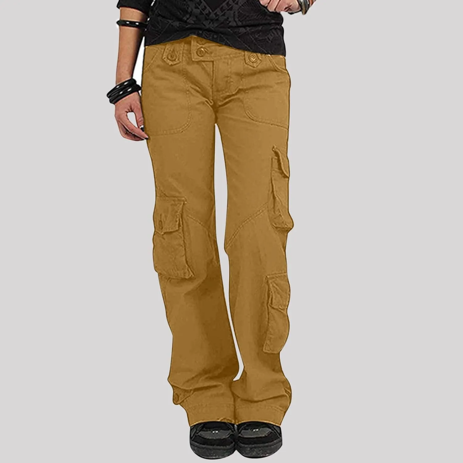 SMIDOW Womens Hiking Cargo Pants Casual Military Army Work Pants High Waist Wide Leg Hippie Punk Trousers