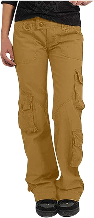SMIDOW Womens Hiking Cargo Pants Casual Military Army Work Pants High Waist Wide Leg Hippie Punk Trousers