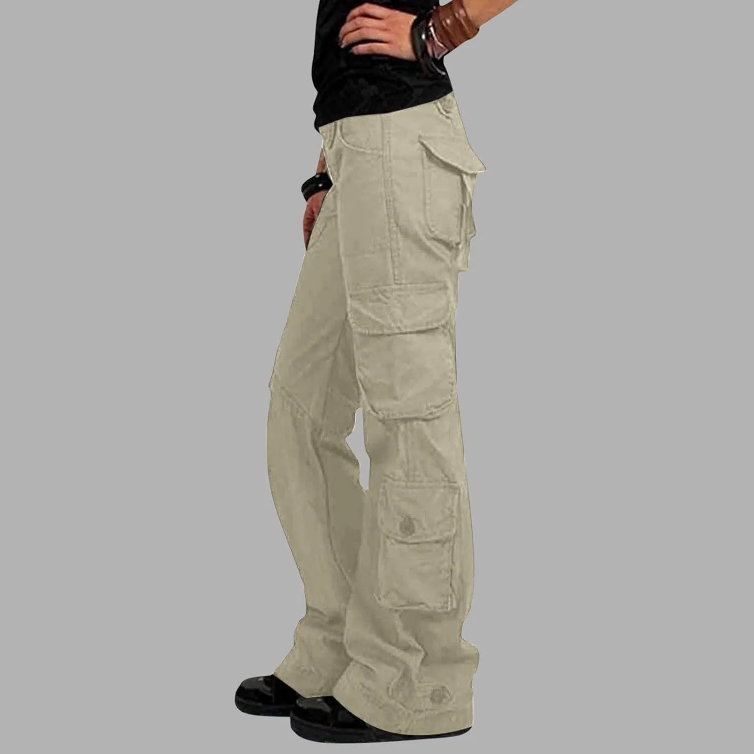 SMIDOW Womens Hiking Cargo Pants Casual Military Army Work Pants High Waist Wide Leg Hippie Punk Trousers