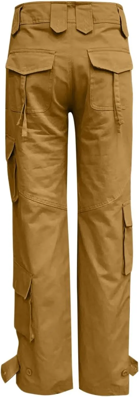 SMIDOW Womens Hiking Cargo Pants Casual Military Army Work Pants High Waist Wide Leg Hippie Punk Trousers