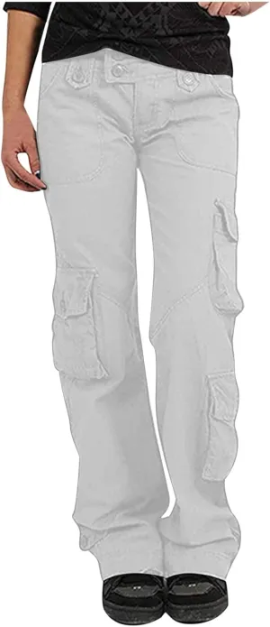 SMIDOW Womens Hiking Cargo Pants Casual Military Army Work Pants High Waist Wide Leg Hippie Punk Trousers