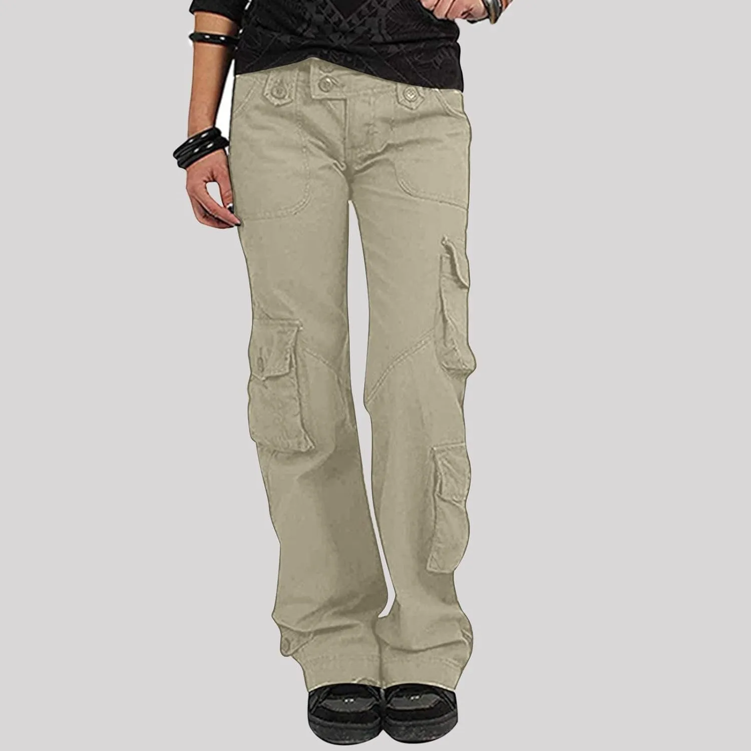 SMIDOW Womens Hiking Cargo Pants Casual Military Army Work Pants High Waist Wide Leg Hippie Punk Trousers