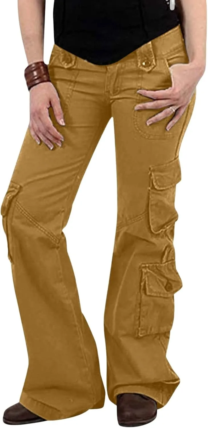 SMIDOW Womens Hiking Cargo Pants Casual Military Army Work Pants High Waist Wide Leg Hippie Punk Trousers