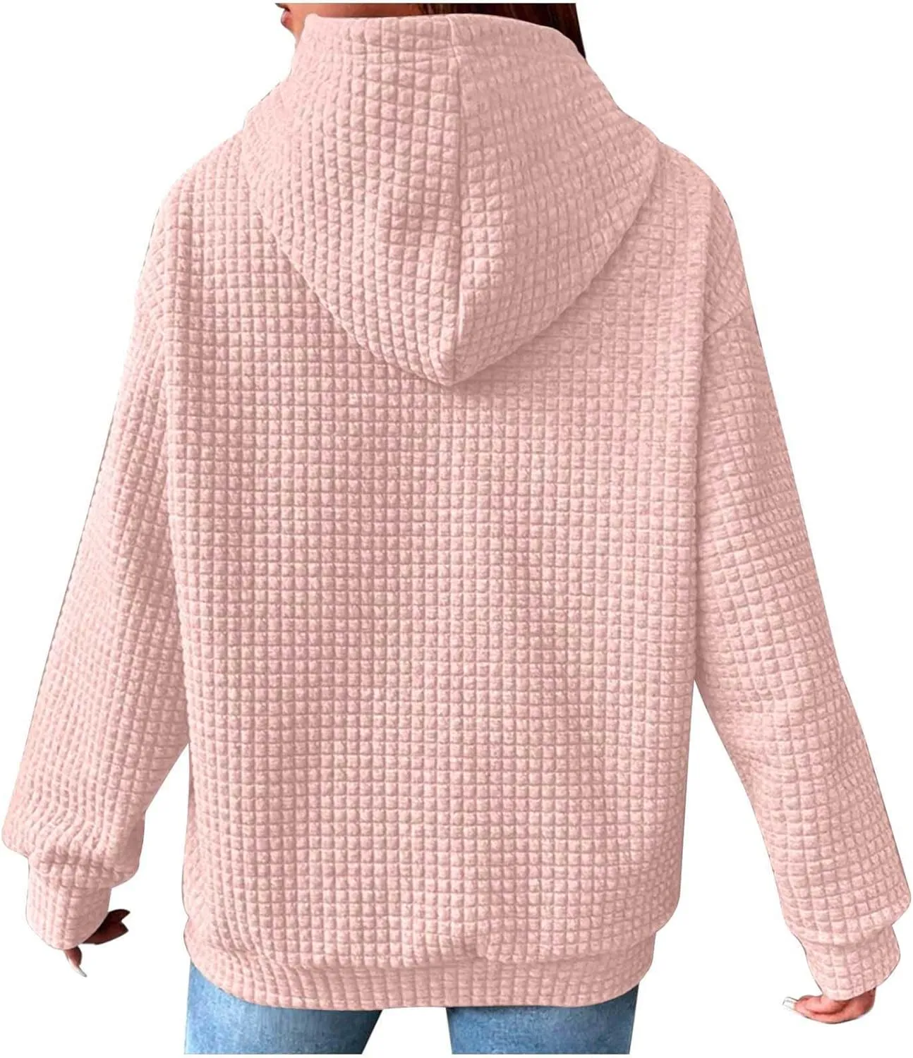 Stessotudo Womens Waffle Knit Hoodies Casual Long Sleeve Cute Football Print Sweatshirts Drawstring Trendy Pullover Tops 2023